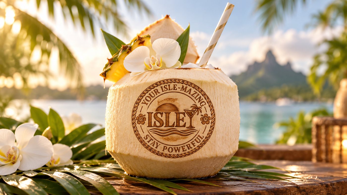 Personalized ISLE coconut drink for a branded event