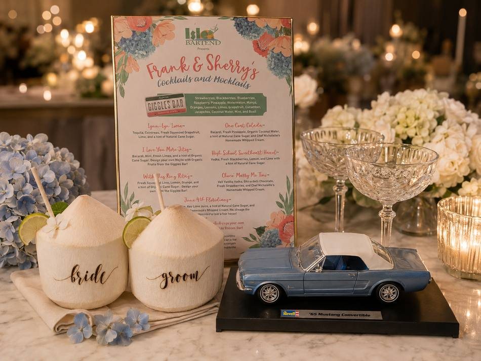 ISLE Bartend wedding cocktail service and personalized coconuts