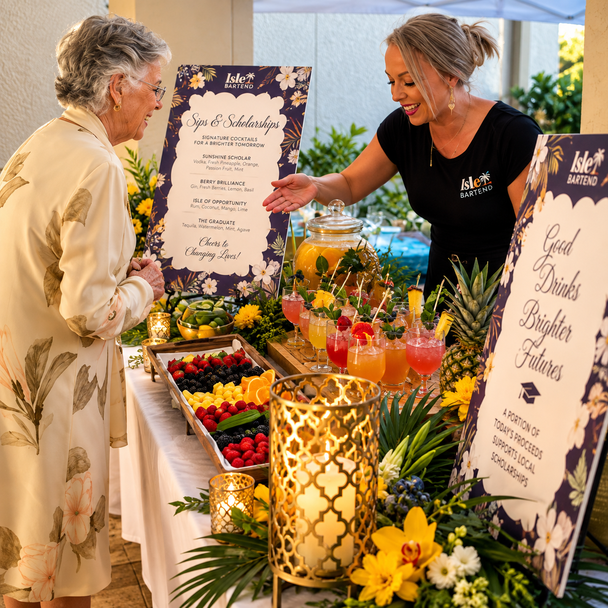 ISLE Bartend Sips and Scholarships fresh fruit cocktail showcase