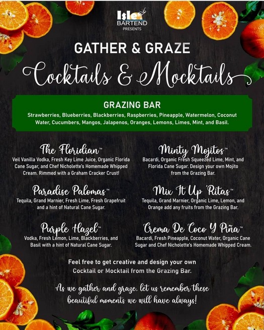 “Gather & Graze” custom menu with citrus border